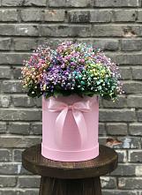 Цветочная композиция из Гипсофила и Розы в шляпной коробке в Мисирево