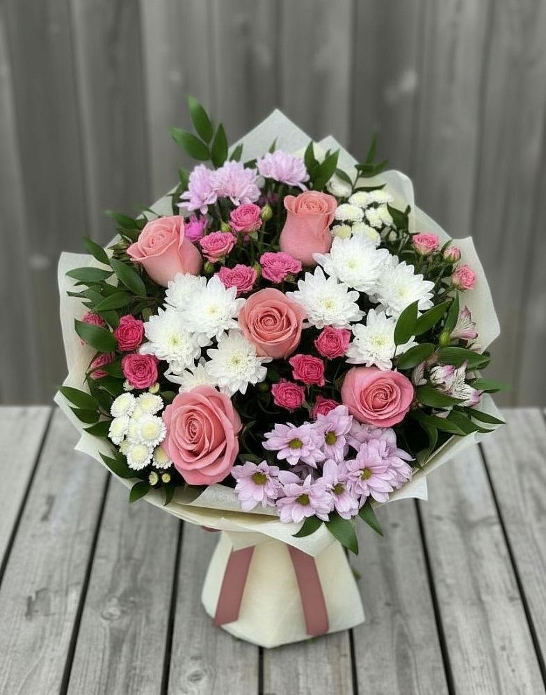 Букет цветов из: Альстромерии, Гвоздики, Розы и Хризантемы в Мисирево