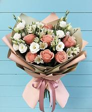 Букет цветов из:  Розы, Альстромерии и Лизиантусы в Мисирево