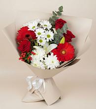 Букет цветов из:  Розы, Хризантемы, Герберы и Лилии в Мисирево