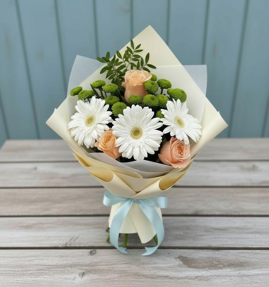 Букет цветов из: Герберы, Розы и Хризантемы в Мисирево