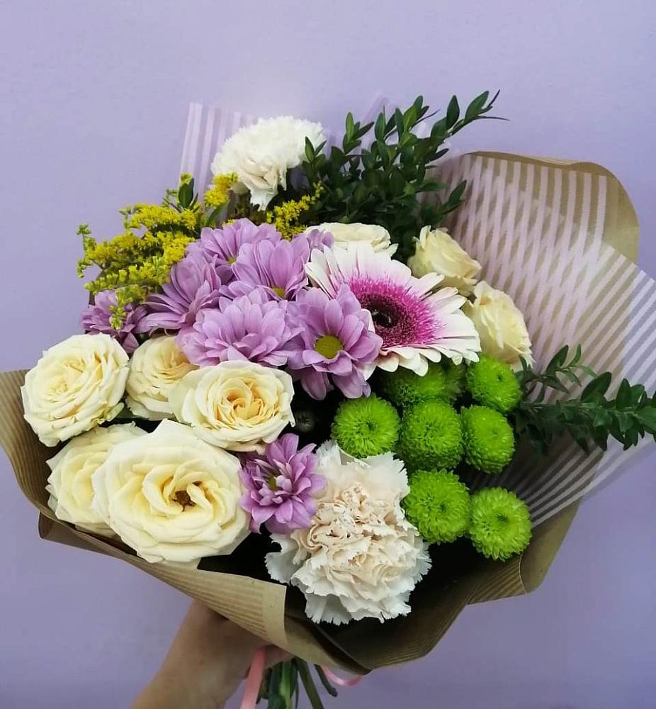 Букет цветов из: Хризантемы, Розы, Гвоздики и Герберы в Мисирево