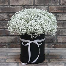 Цветочная композиция из Гипсофила в шляпной коробке в Мисирево